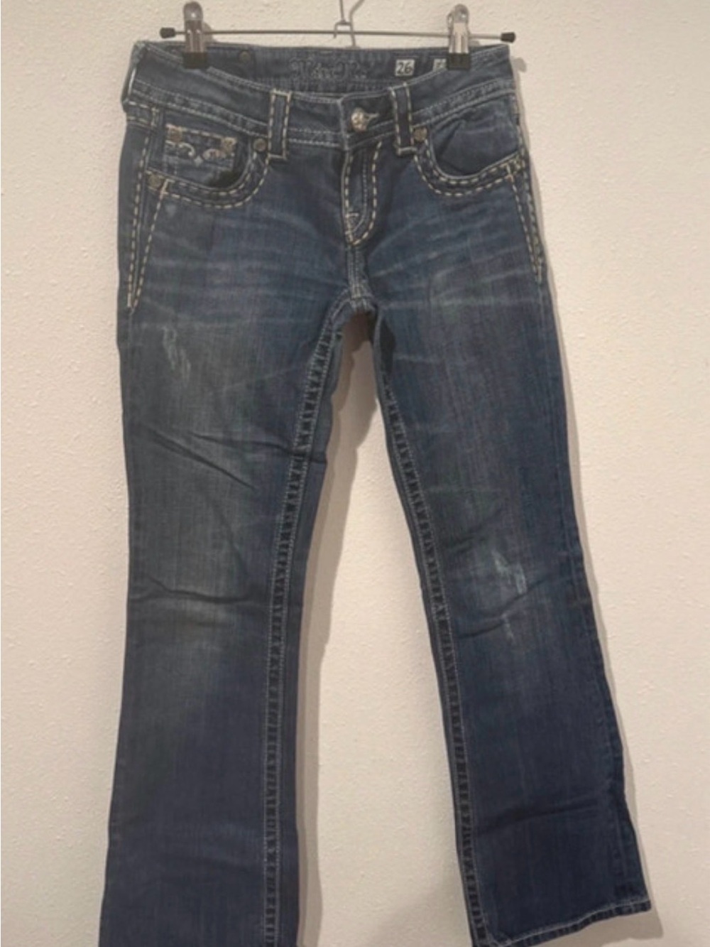 Miss Me Dark Blue Bootcut Jeans with Contrast Stitching